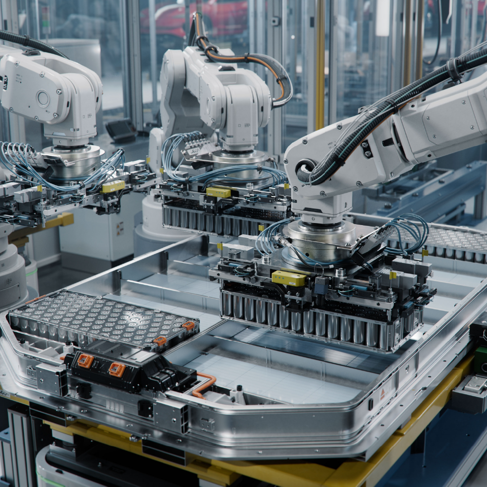 Automatiserad produktionslinje med robotar inom industriell automation